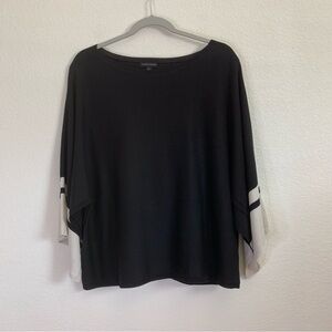 Eileen fisher Womens black white bateau neck split sleeve knit Blouse L
